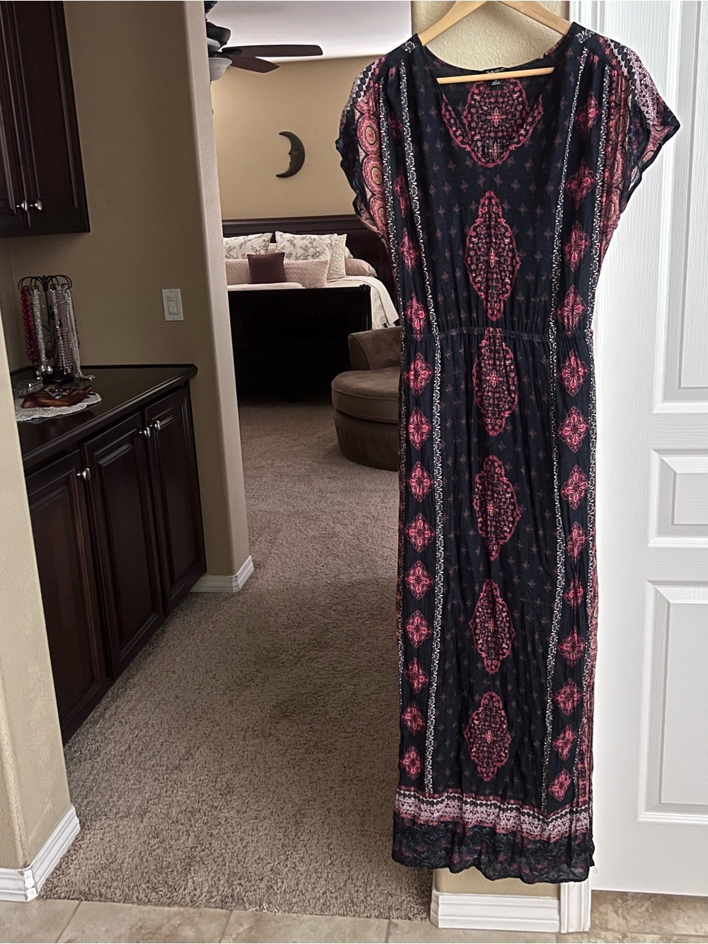 Lucky Brand Black Maxi Dress with Pink Pattern